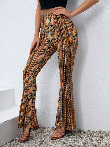 High Waist Geo Print Flare Leg Pants