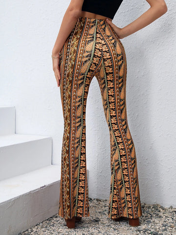 High Waist Geo Print Flare Leg Pants