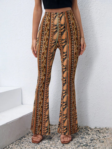 High Waist Geo Print Flare Leg Pants