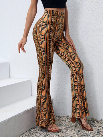 High Waist Geo Print Flare Leg Pants