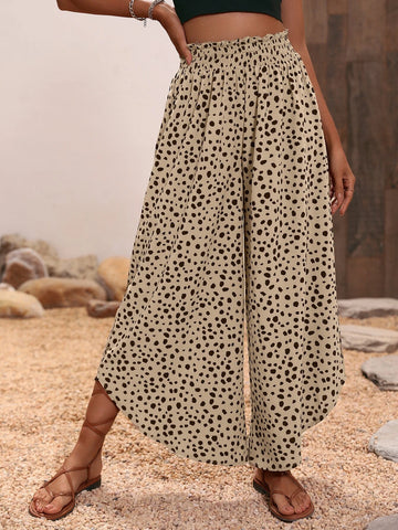 Allover Print Asymmetrical Hem Wide Leg Pants