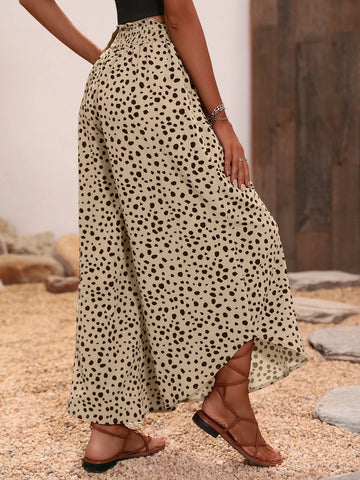 Allover Print Asymmetrical Hem Wide Leg Pants