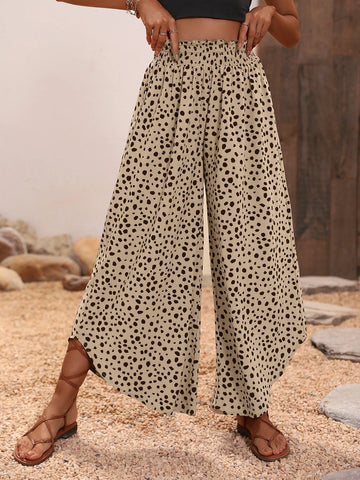 Allover Print Asymmetrical Hem Wide Leg Pants