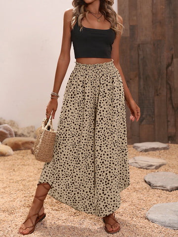 Allover Print Asymmetrical Hem Wide Leg Pants