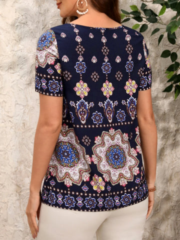 EMERY ROSE Mandala Print Keyhole Neckline Blouse