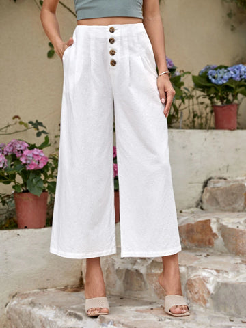 EMERY ROSE Button Fly Slant Pocket Wide Leg Pants