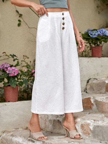 EMERY ROSE Button Fly Slant Pocket Wide Leg Pants