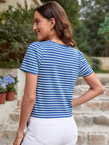 EMERY ROSE Striped Print Knot Hem Tee