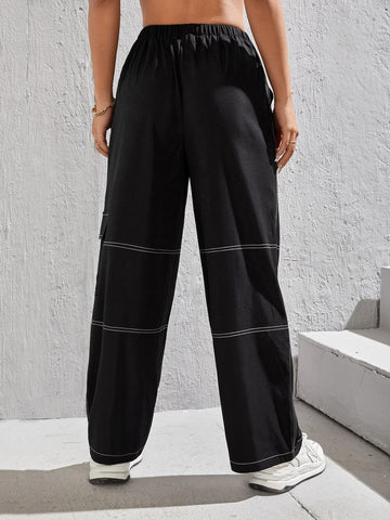 PETITE Top-stitching Flap Pocket Side Cargo Pants
