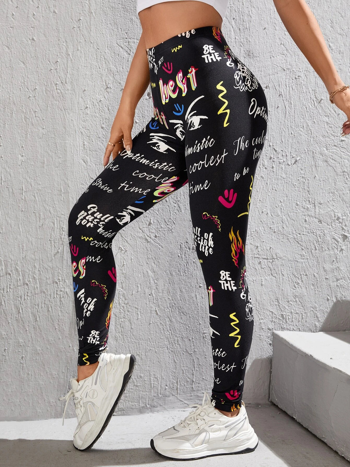 PETITE Letter Graphic Wideband Waist Leggings
