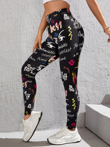 PETITE Letter Graphic Wideband Waist Leggings