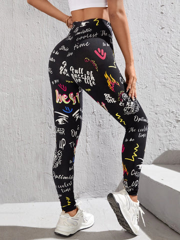 PETITE Letter Graphic Wideband Waist Leggings