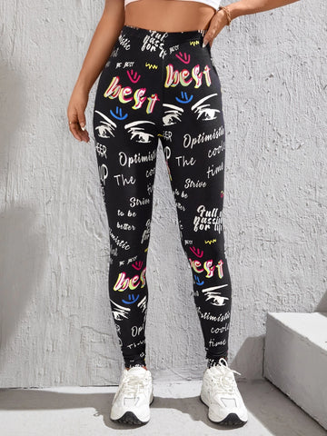 PETITE Letter Graphic Wideband Waist Leggings
