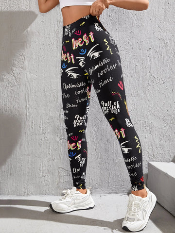 PETITE Letter Graphic Wideband Waist Leggings