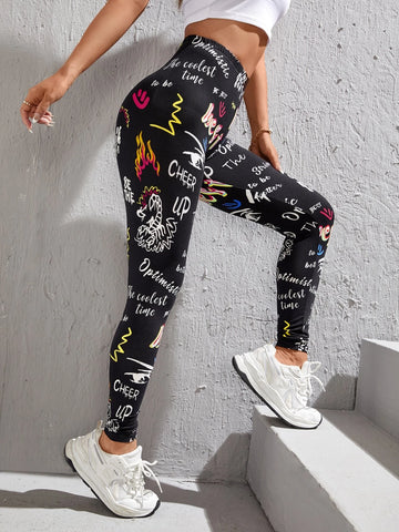 PETITE Letter Graphic Wideband Waist Leggings