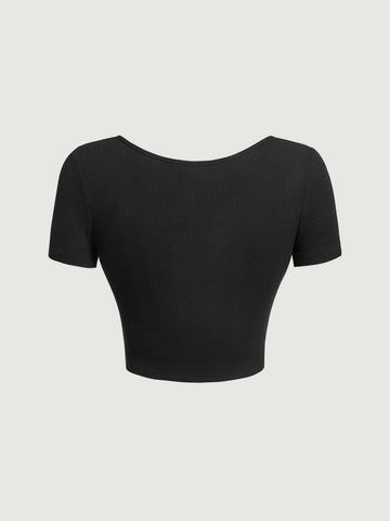 Contrast Lace Bow Front Tee