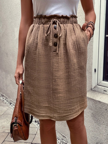 EMERY ROSE Paperbag Waist Knot Front Curved Hem Skirt