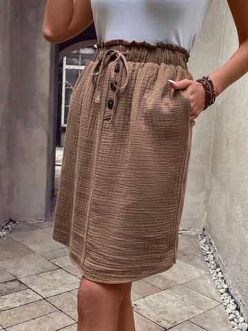 EMERY ROSE Paperbag Waist Knot Front Curved Hem Skirt