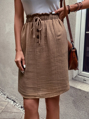 EMERY ROSE Paperbag Waist Knot Front Curved Hem Skirt