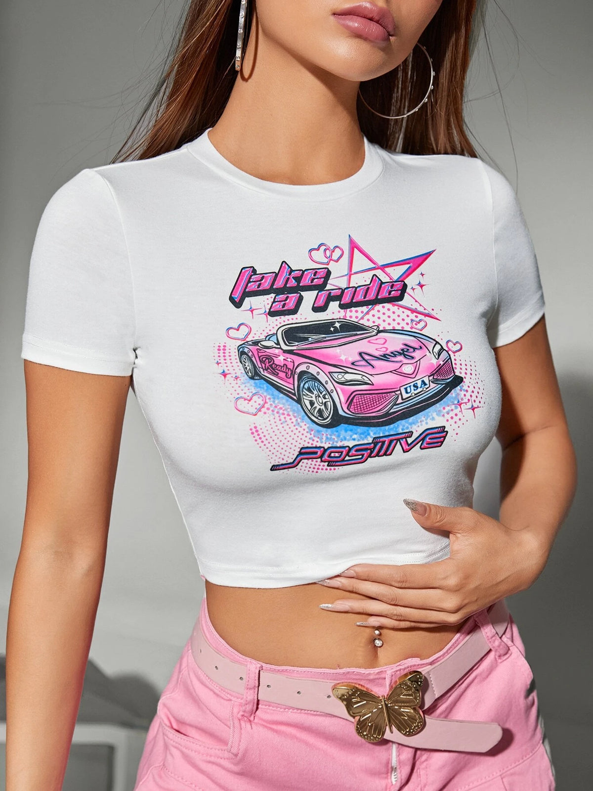 ICON Car & Letter Graphic Crop Tee