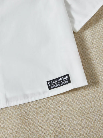 Letter Patched Detail Lapel Neck Crop Shirt