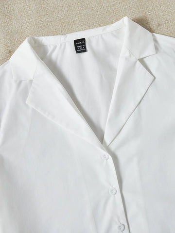 Letter Patched Detail Lapel Neck Crop Shirt