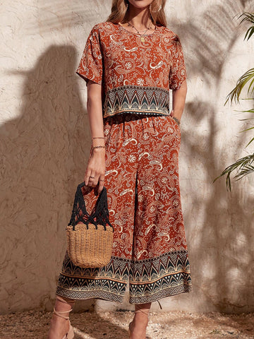 EMERY ROSE Paisley Print Blouse & Wide Leg Pants