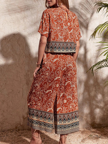 EMERY ROSE Paisley Print Blouse & Wide Leg Pants