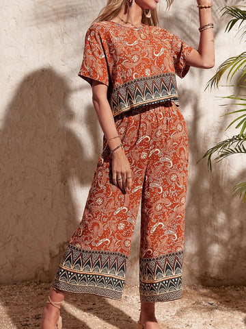 EMERY ROSE Paisley Print Blouse & Wide Leg Pants