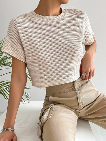 EZwear Solid Waffle Knit Batwing Sleeve Tee