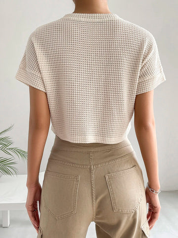 EZwear Solid Waffle Knit Batwing Sleeve Tee