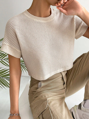 EZwear Solid Waffle Knit Batwing Sleeve Tee