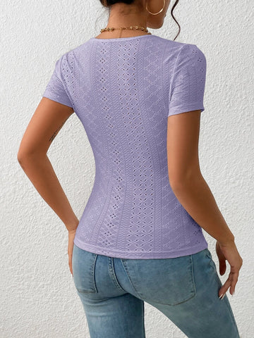 Frenchy Square Neck Eyelet Embroidery Tee