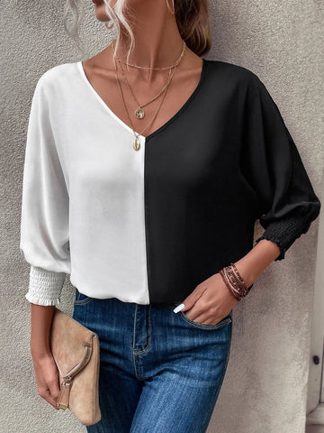EMERY ROSE Two Tone Batwing Sleeve Blouse