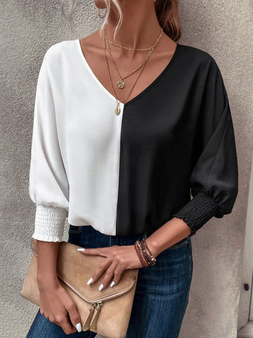 EMERY ROSE Two Tone Batwing Sleeve Blouse
