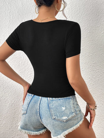 Unity Notched Neckline Ribbed Knit Tee