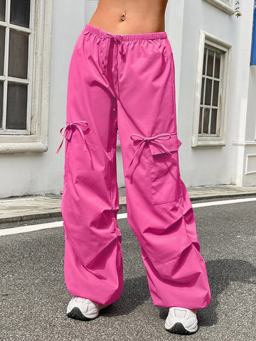 Drawstring Waist Flap Pocket Parachute Cargo Pants