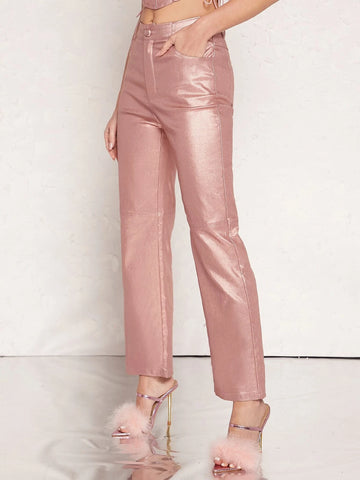 BAE High Waist Straight Leg PU Leather Pants