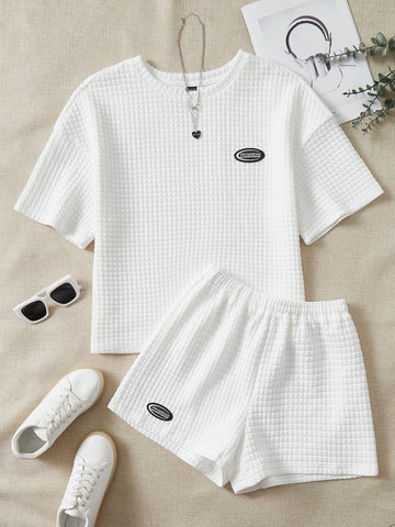 EZwear Patched Detail Drop Shoulder Tee & Shorts