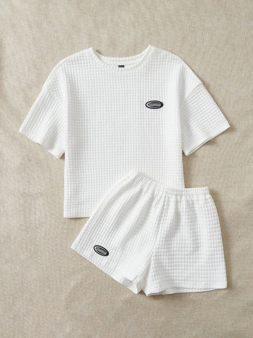 EZwear Patched Detail Drop Shoulder Tee & Shorts