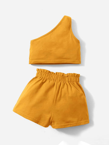 Baby One Shoulder Top & Paper Bag Waist Shorts