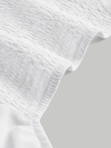 MOD Ruched Bust Tie Front Flounce Sleeve Ruffle Hem Blouse