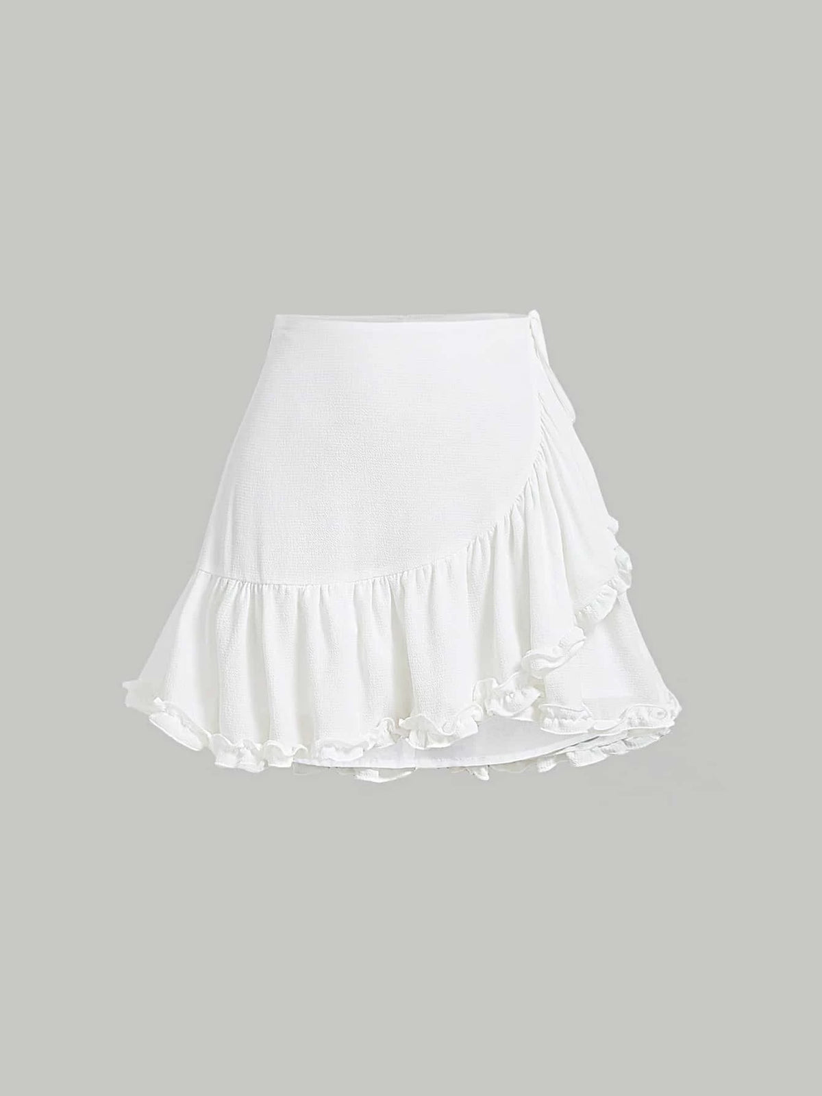 MOD Solid Ruffle Trim Wrap Knot Side Skirt