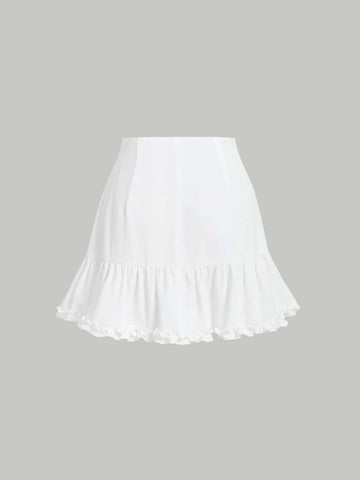 MOD Solid Ruffle Trim Wrap Knot Side Skirt