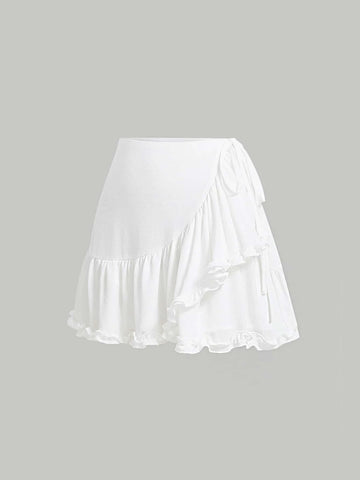 MOD Solid Ruffle Trim Wrap Knot Side Skirt