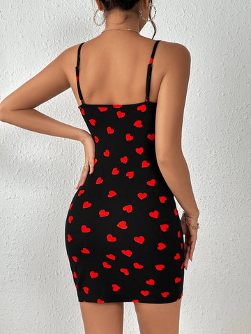 Heart Print Cami Bodycon Dress