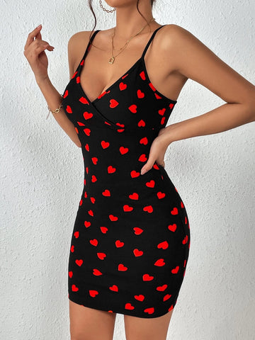 Heart Print Cami Bodycon Dress