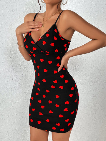 Heart Print Cami Bodycon Dress