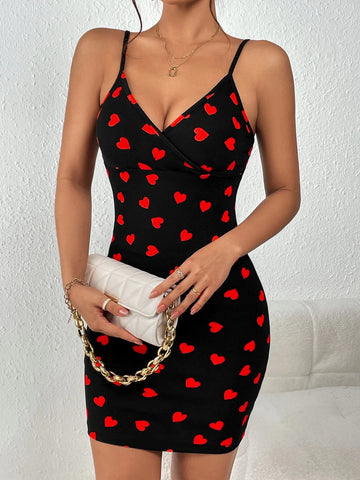 Heart Print Cami Bodycon Dress