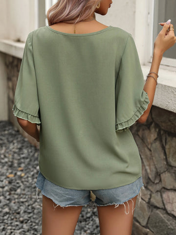 Frill Trim Butterfly Sleeve Blouse